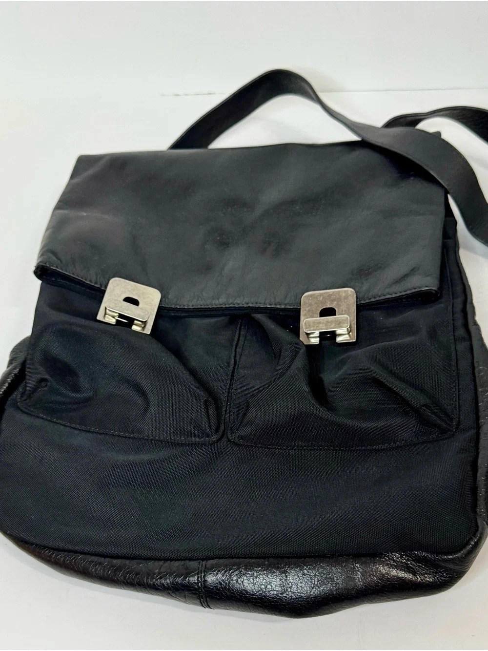 Rare  Authentic Sarah Pacini Black Leather & Technical Nylon Backpack